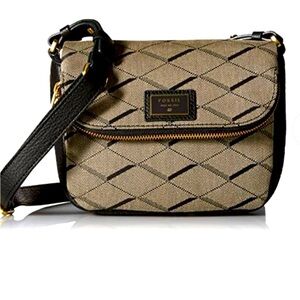 Fossil Preston Flap Canvas Crossbody Bag in Black/ Tan